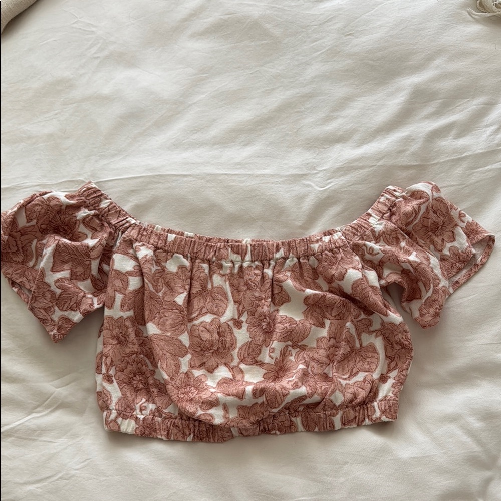 Abercrombie & Fitch Pink Off-Shoulder Smocked Blouse